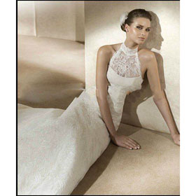 Halter Mermaid Lace Beading Appealing Chapel Train Wedding Dress Bride Gown WM-0085
