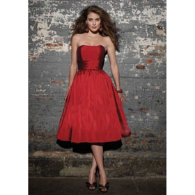 Red Tea-length Strapless Off-the-shoulder Wedding Dresses