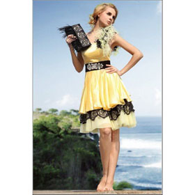 A-line Knee-length Sleeveless Princess One Shoulder Yellow Empire Wedding Dresses