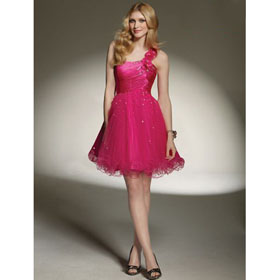 Red One Shoulder Knee-length Homecoming Dresses