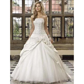 Cascading Ruffle Watteau Train Princess Floor Length Wedding Dress