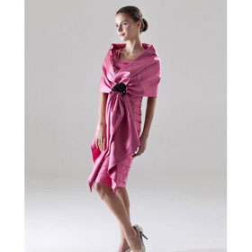 Sheath Square Knee-length Satin Zipper Fully lined Wedding Party Dress with A Wrap