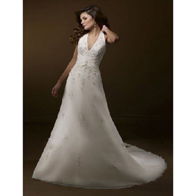 Floor-length A-line Straps Sleeveless V-neck Appliques Luxury Wedding Dresses