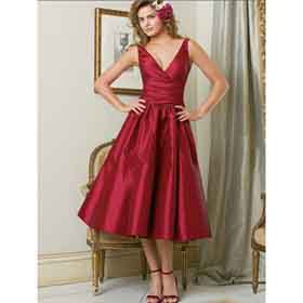 Straps V-neck Tea-length Elegant & Luxurious Chiffon Wedding Dresses