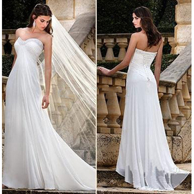 Fashion Wedding/Bridal Gowns Sheath Sweetheart Watteau Train Beaded Chiffon Wedding Dresses H31