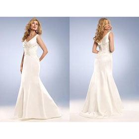 A-line V-neck Strapless Elastic Silk-like Satin Winter Classic & Timeless Luxury Wedding Dresses