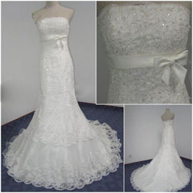 2011 Lovely Design Free Shipping High Quality Elgent Strapless Lace Mermaid Wedding Dress JJ2373