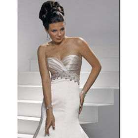 Sheath Criss-Cross Pleated Jewels Satin Sweep Train Wedding Dresses