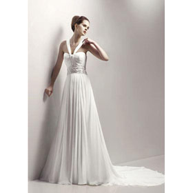 Sleeveless Beaded Chiffon Floor Length Sweep Train Wedding Dresses