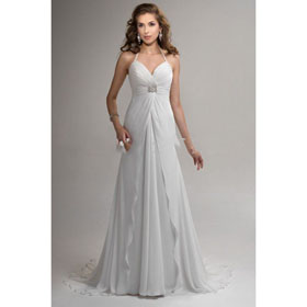 A-Line Split Fron Spaghetti V-neck Empire Wedding Dresses