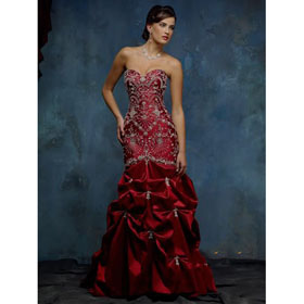 Mermaid Style Sleeveless Satin Beading Cascading Ruffle Prom Dress