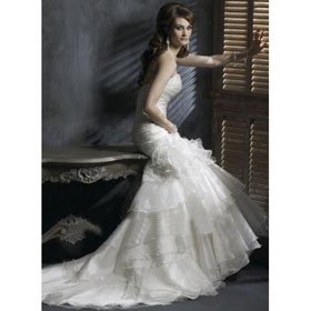 Sweep Sleeveless Tiered Lace Up Taffeta White Luxury Wedding Dresses