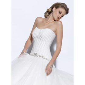Strapless Gown with Pleating Crystal Tulle Sweep Train Wedding Dresses