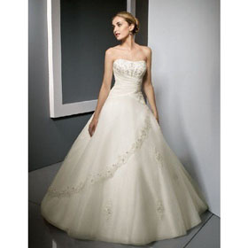 Perfect Appliques Strapless Sleeveless Chapel White Empire Wedding Dresses
