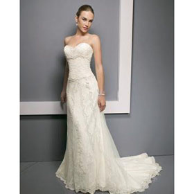 Strapless Floor Length Satin Organza Wedding Dresses / Gown