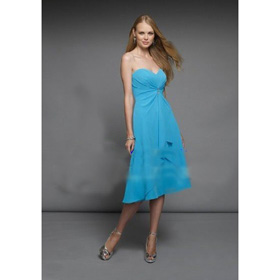 Chiffon Strapless Sweetheart Neckline with Asymmetrical Tea Length Bridesmaid Dress