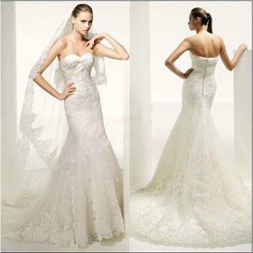 Free Shipping BN163 Luxury Lace Strapless Handmade Flowers Bridal Wedding Dress
