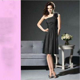 Chiffon One Shoulder Formal Party Dress A-line Zipper Princess Wedding Dresses