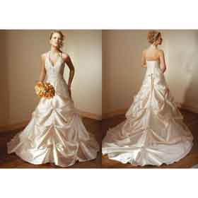 A-line V-neck Sleeveless Off-the-shoulder Lace-up Splendid Luxury Wedding Dress