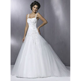 A-line Floor Length Lace-up Back Organza Princess Strapless Wedding Dresses