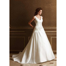 Satin & Chiffon V-neck & Sleeveless White Luxury Wedding Dresses