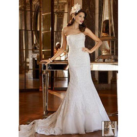 2011 Hot Sell Noble Free Shipping Mermaid Chiffon Strapless Sleeveless Wedding Dresses For Bride
