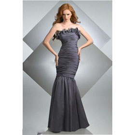 Strapless Shirred Mermaid Gown with Ruffle Satin Floor Length Bridesmaid Gown Prom Gown STYLE: 205