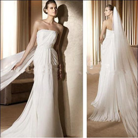 EU374 Designer Chiffon Strapless Watteau Train Wedding Dress
