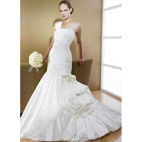 Mermaid Floor-length One Shoulder Side-Draped Elegant Luxury Wedding Dresses