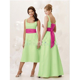 Satin Square Neckline Shoulder Straps Tea Length or Foor Length Sashes / Ribbons Wedding Dresses