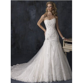 2011 Hot Sell Custom Made Mermaid Lace Strapless Sleeveless Court Train Strapless Wedding Dresses