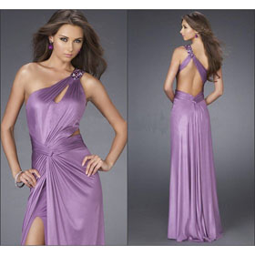 Fantacy Designer A-Line Satin Unique Purple Color Prom Dress