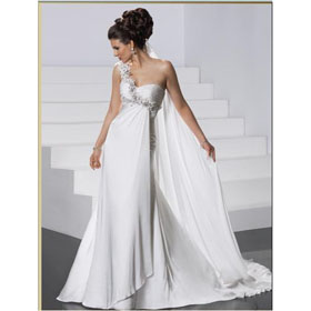 One Shoulder Floor-length Satin & Tulle Plus Size Wedding Dresses