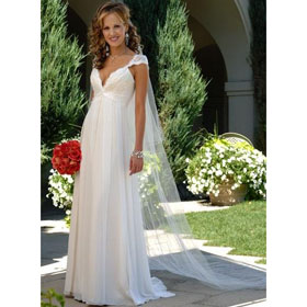 Dropped Lace-up Cap Sleeve Backless Empire Wedding Dresses