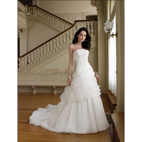 Wholesale Hot Selling Strapless A Line Style Long Trailing Beaded Wedding Dresses