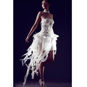 Strapless Short / Mini Satin Organza Chiffon Silk Beading Ruffles Sheath Off-the-shoulder Wedding Dresses