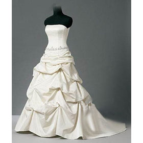 Floor-length Strapless Cascading Ruffl Elastic Silk-like Satin Elegant Luxury Wedding Dresses