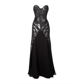 Luxurious Beaded Floor Length Unique Black Evening Dress