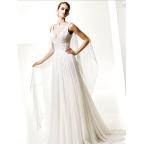A-line V-neck Court Train Chiffon Wedding Dress