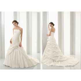Fold Taffeta H52 Hot Elegant Strapless Wedding/Bridal Dresses A-line Watteau Train Flowers Layered