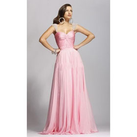 Pink Cap Sleeve Sweetheart Neckline Satin Ruffles Sequins Prom Dress