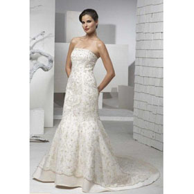 Lace-up Noble Chapel Train Strapless Sleeveless Backless Mermaid Wedding Dresses