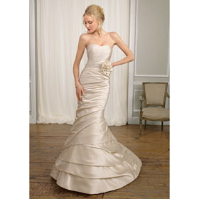 2011 New Style Silver Mermaid Satin Strapless Neckline Handmate Flowers And Bead Wedding Dress Bridal Gown AM-8