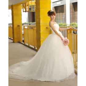 Chiffon Material Princess Strapless Floor Length Wedding Dress