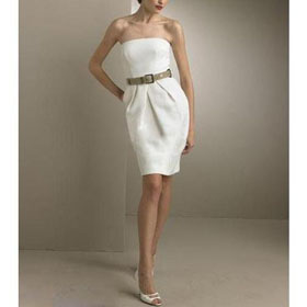 Sheath Column Strapless Knee-length Satin Taffta Wedding Dresses