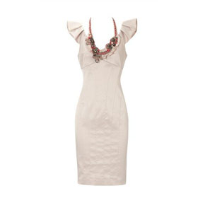 Apricot Beaded V-Neck Style Knee Length Evening Dress