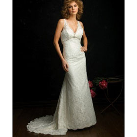 Custom Made Noble Free Shipping Mermaid Lace Chapel Train Spaghetti V-Neck Sleeveless Wedding Dresses For Bride