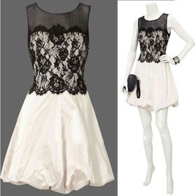 Ivory & Black Knee-length Embroidered & Lace Evening Dresses