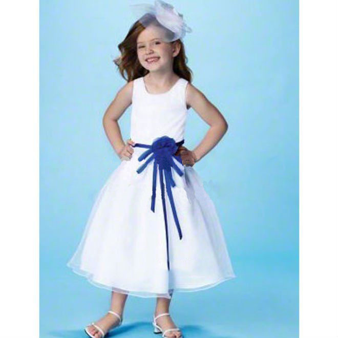Straps Sleeveless Tiered Tea Length Flower Girl Dresses with Bow