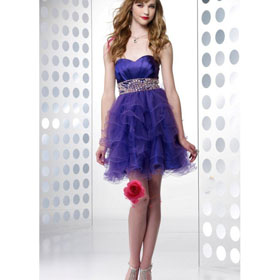 Purple Organza Sweetheart Sleeveless Backless Cascading Ruffle Beading Short Homecoming Dresses